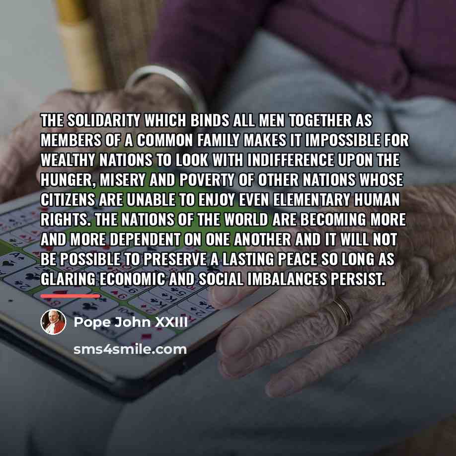 “The solidarity which binds all men together as members of…” quote by Pope John XXIII