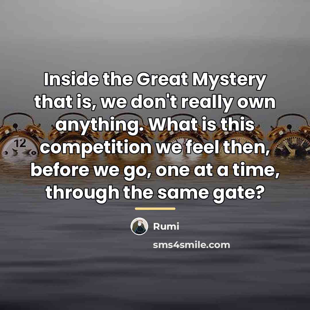 “Inside the Great Mystery that is, we don't really own…” quote by Rumi