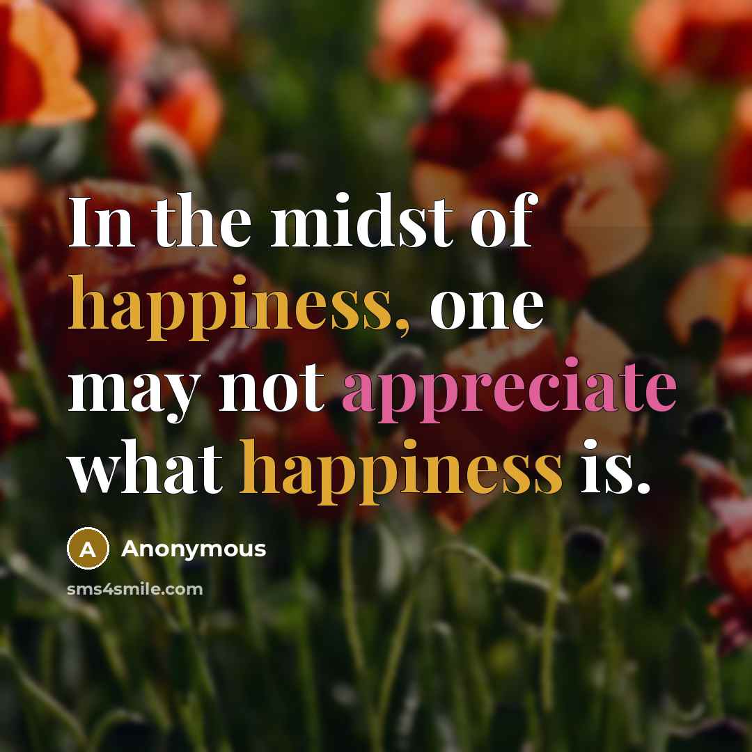 “In the midst of happiness, one may not appreciate what happiness is.” quote by Anonymous