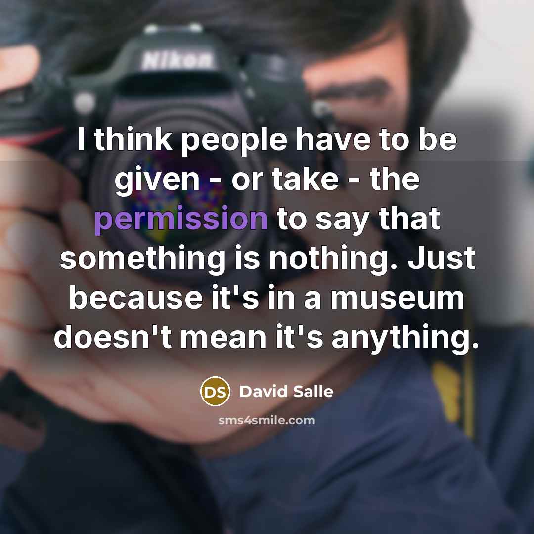 “I think people have to be given - or take - the permission to say that something is nothing. Just because it's in a museum doesn't mean it's anything.” quote by David Salle