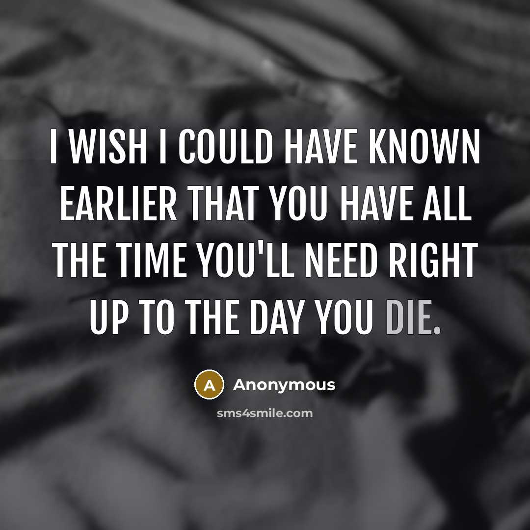“I wish I could have known earlier that you have all the time you'll need right up to the day you die.” quote by Anonymous