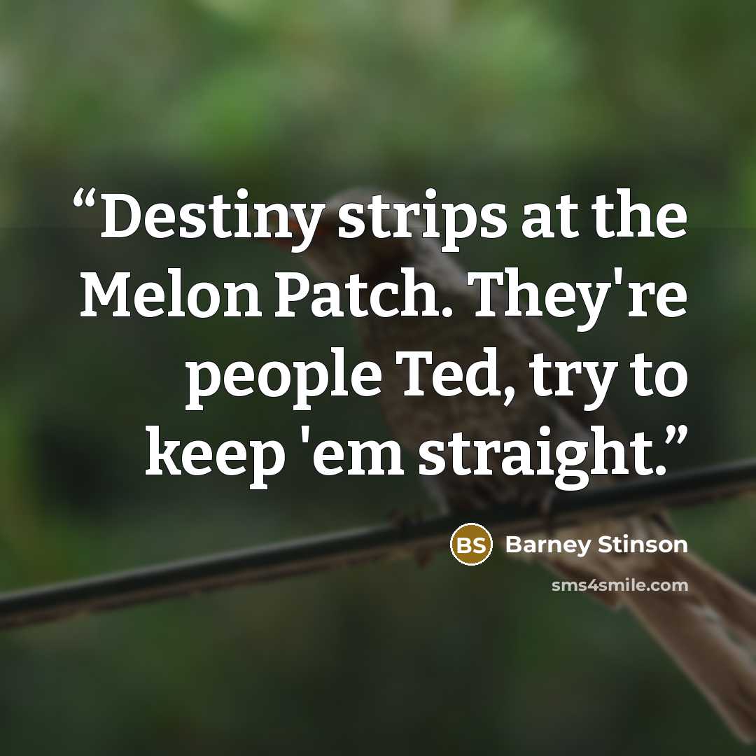 “Destiny strips at the Melon Patch. They're people Ted, try to keep 'em straight.” quote by Barney Stinson