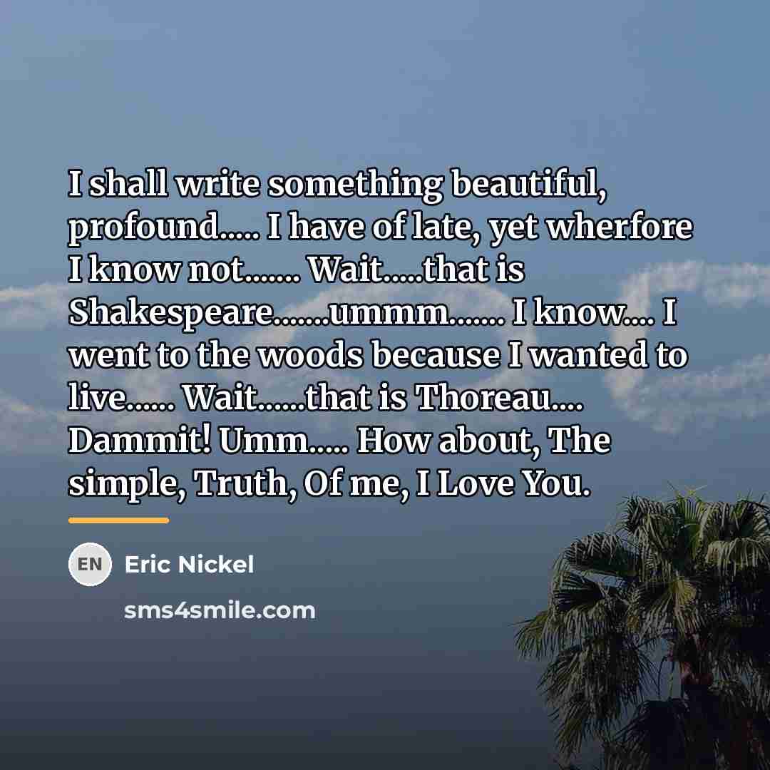 “I shall write something beautiful, profound..... I have of late,…” quote by Eric Nickel