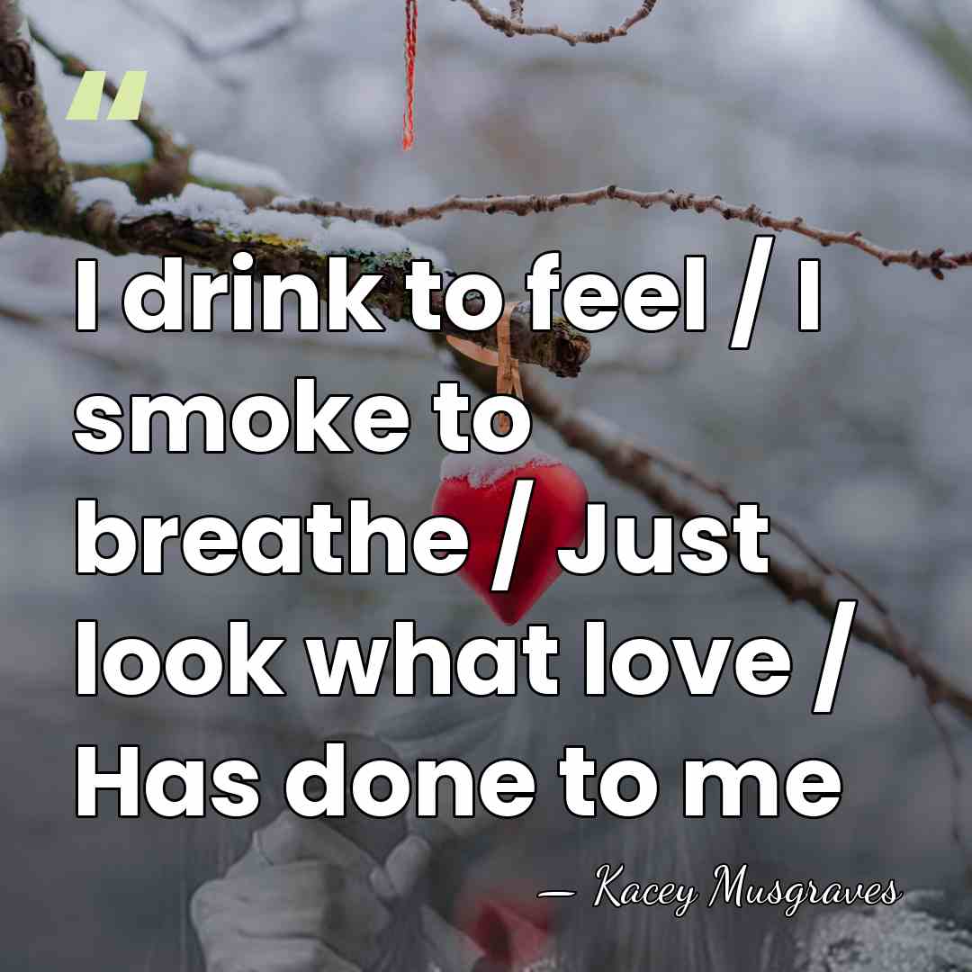 I drink to feel / I smoke to breathe / Just look&hellip; - Kacey Musgraves