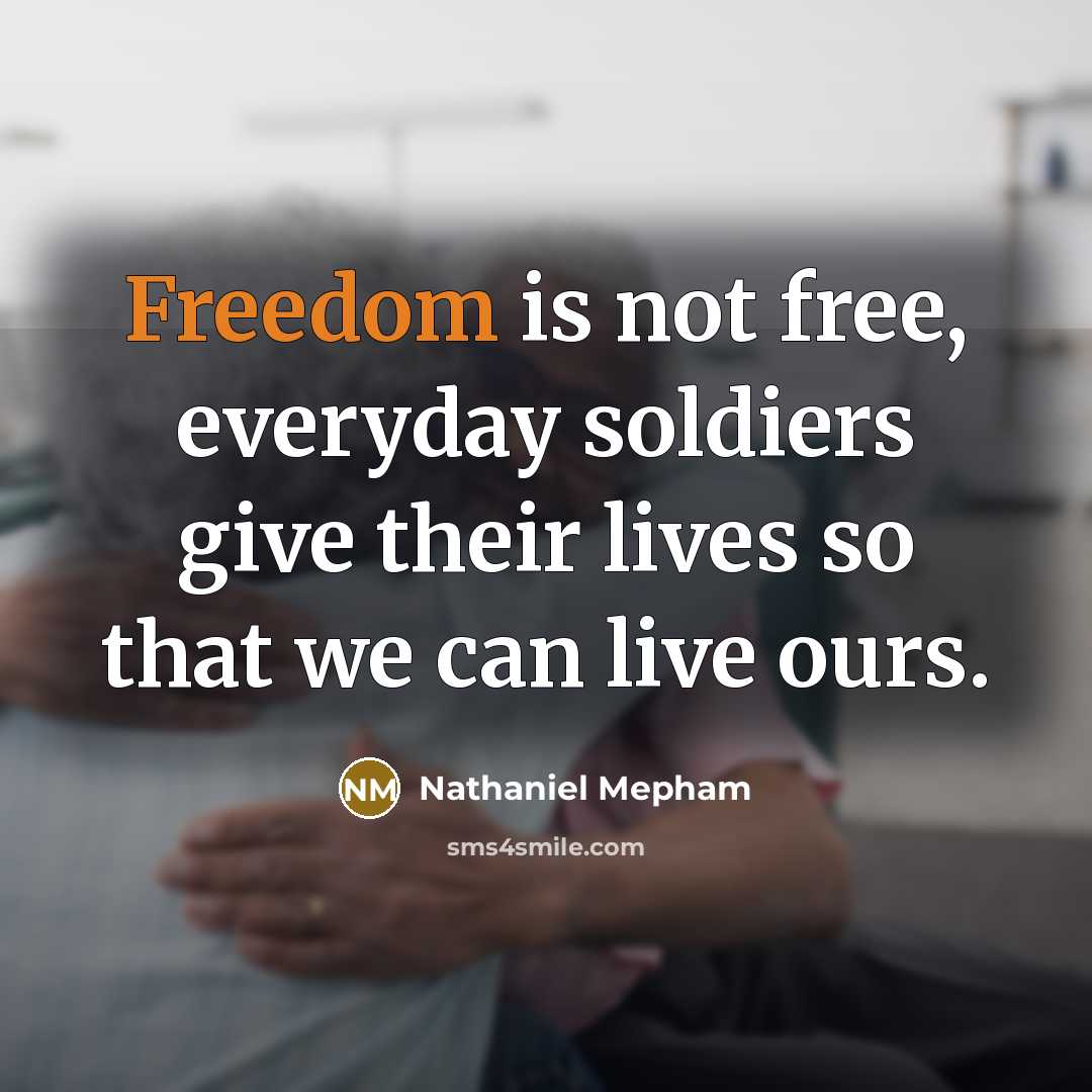 “Freedom is not free, everyday soldiers give their lives so that we can live ours.” quote by Nathaniel Mepham