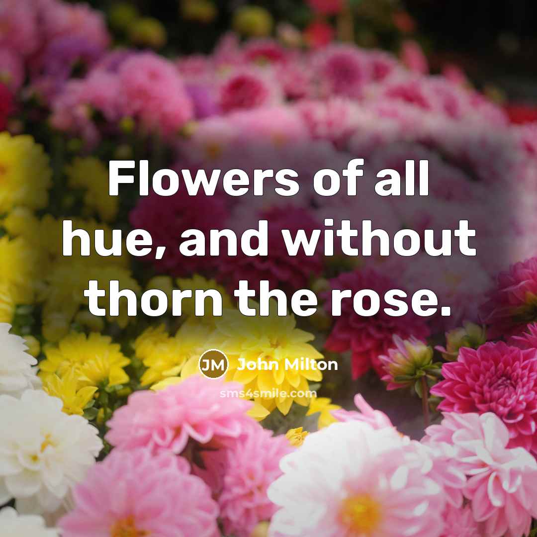 “Flowers of all hue, and without thorn the rose.…” quote by John Milton