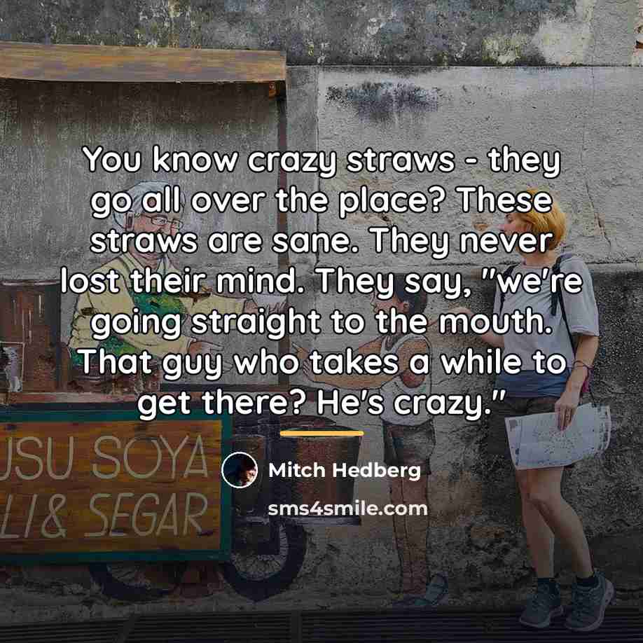“You know crazy straws - they go all over the…” quote by Mitch Hedberg