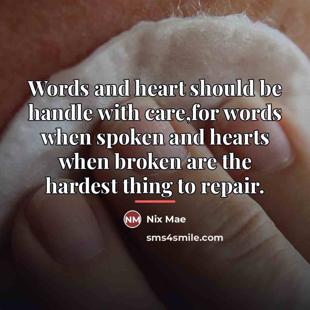 “Words and heart should be handle with care,for words when…” quote by Nix Mae