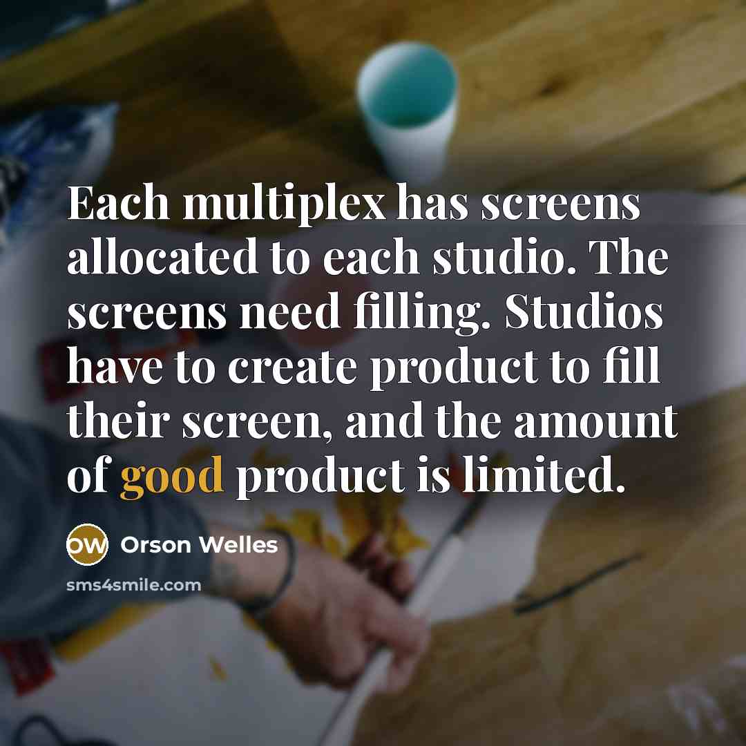 “Each multiplex has screens allocated to each studio. The screens…” quote by Orson Welles