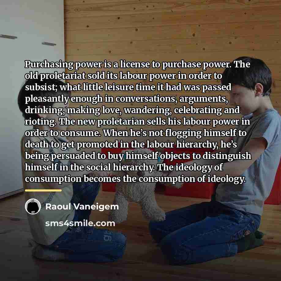 “Purchasing power is a license to purchase power. The old…” quote by Raoul Vaneigem