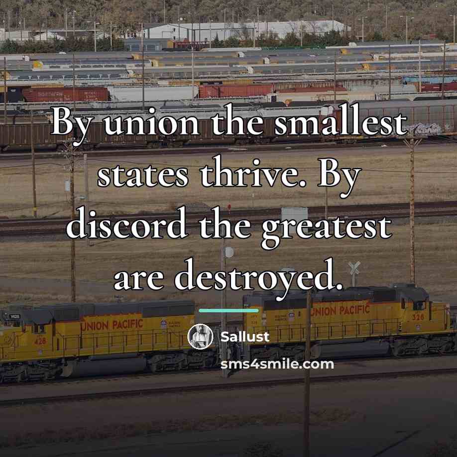 “By union the smallest states thrive. By discord the greatest…” quote by Sallust