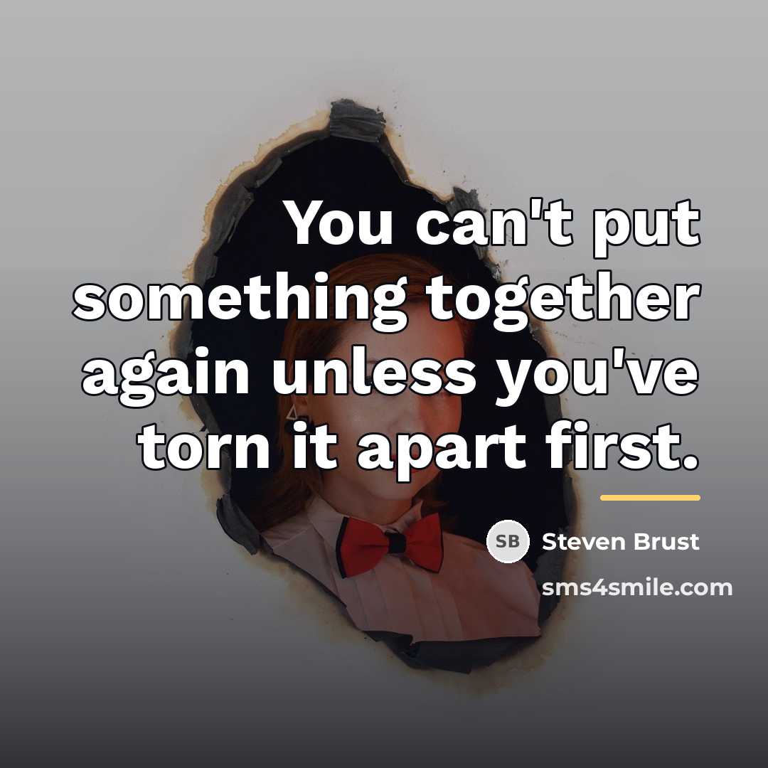 “You can't put something together again unless you've torn it…” quote by Steven Brust
