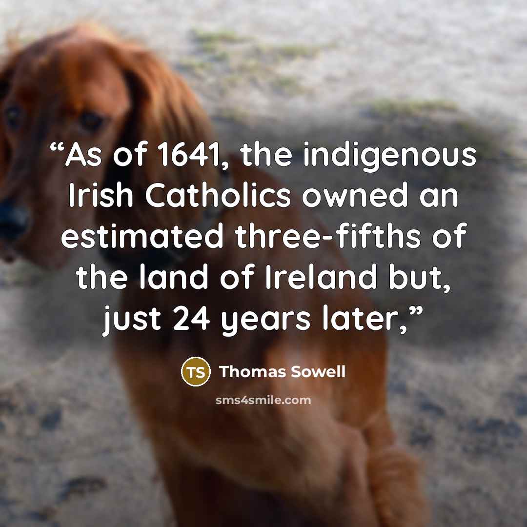 “As of 1641, the indigenous Irish Catholics owned an estimated three-fifths of the land of Ireland but, just 24 years later,” quote by Thomas Sowell