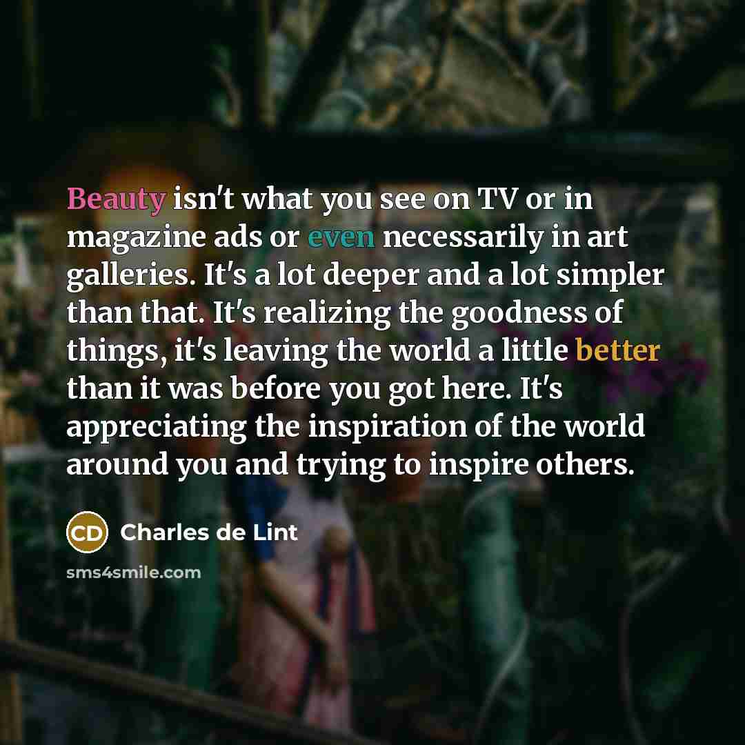 “Beauty isn't what you see on TV or in magazine…” quote by Charles de Lint