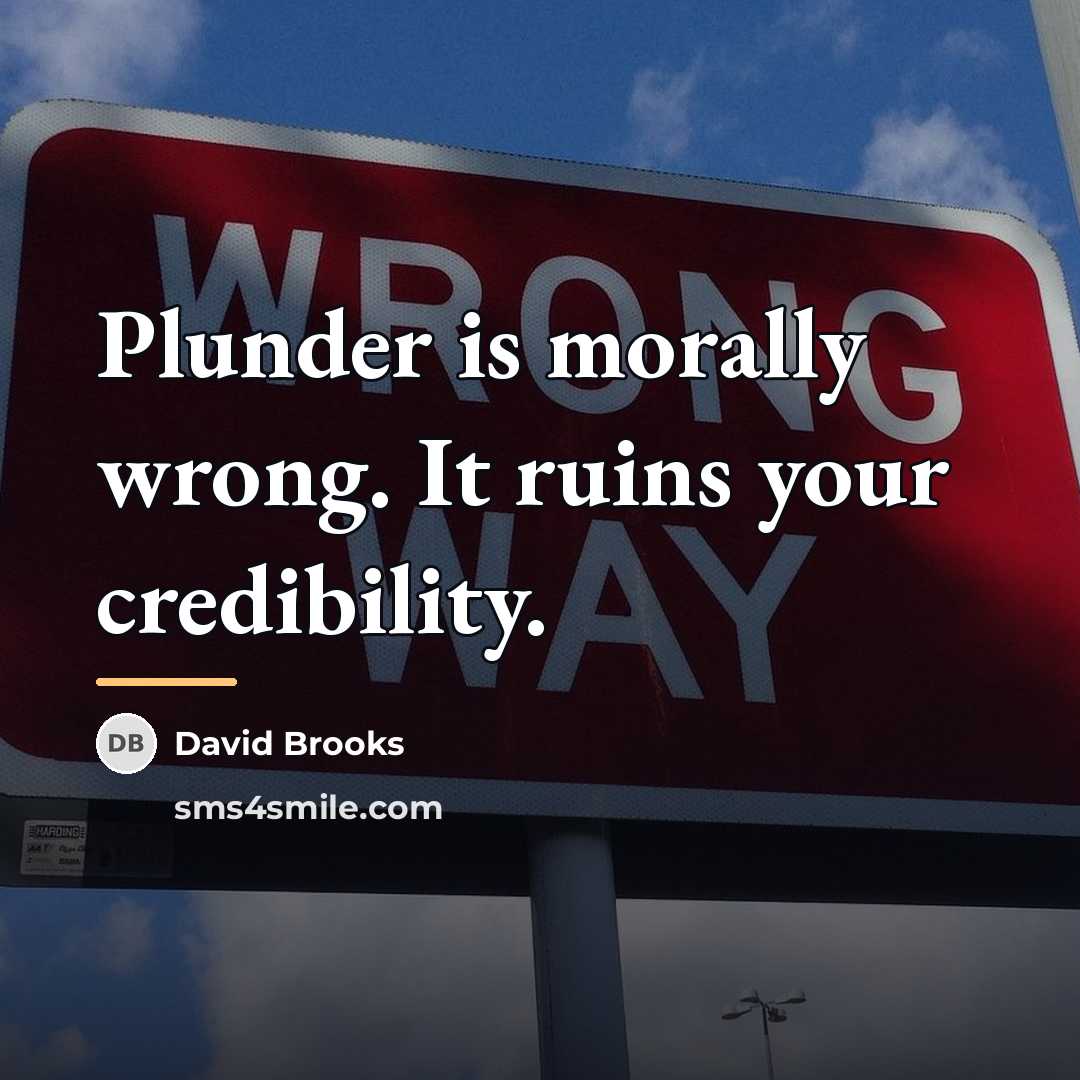 “Plunder is morally wrong. It ruins your credibility.…” quote by David Brooks