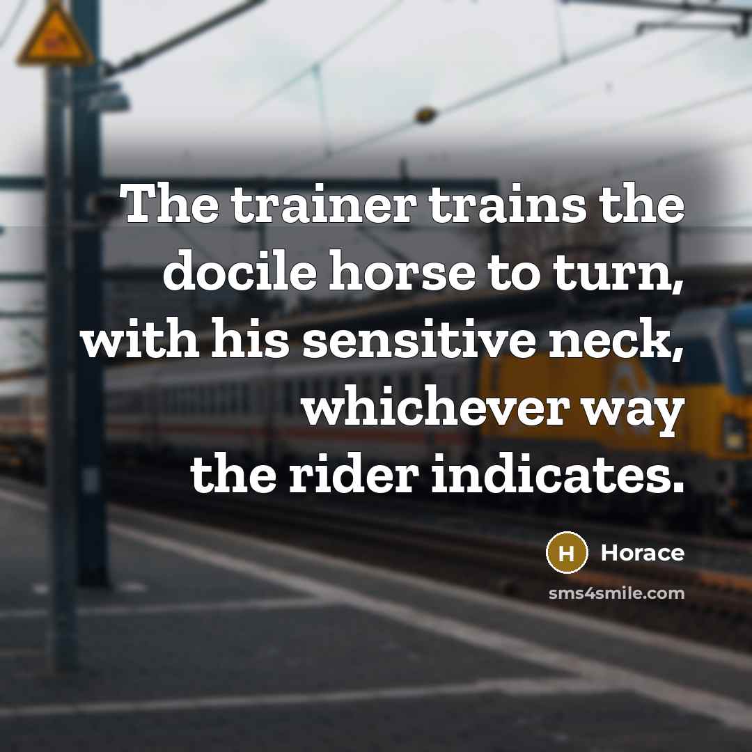 “The trainer trains the docile horse to turn, with his…” quote by Horace