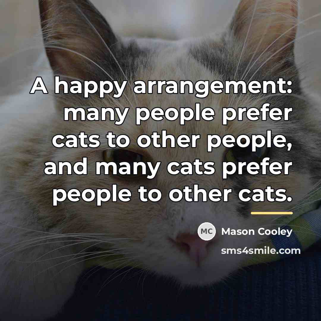 “A happy arrangement: many people prefer cats to other people,…” quote by Mason Cooley