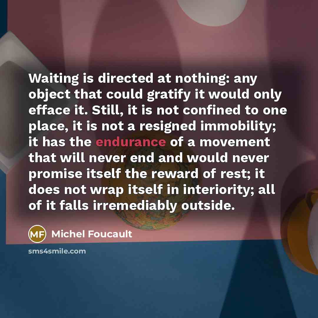 “Waiting is directed at nothing: any object that could gratify…” quote by Michel Foucault