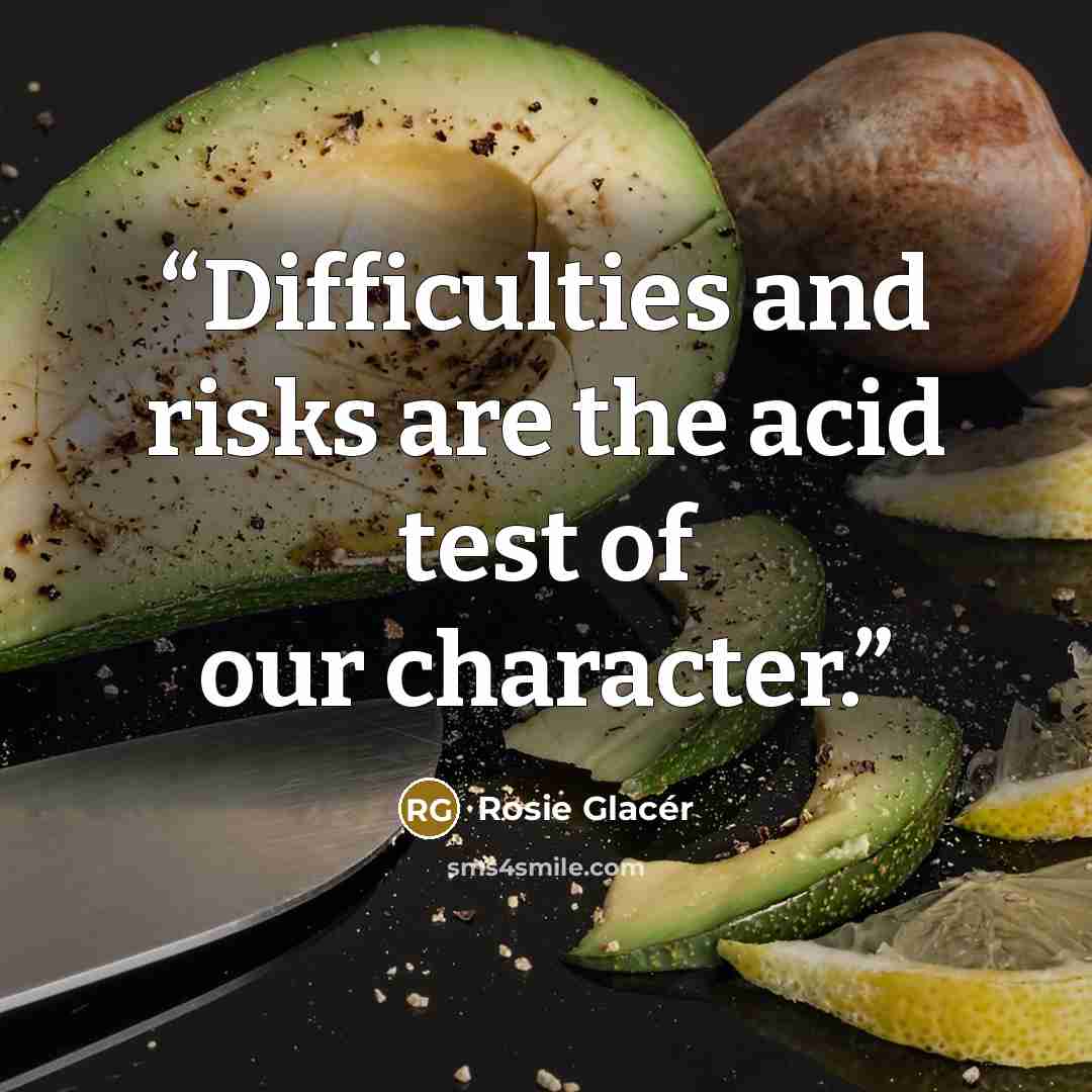 “Difficulties and risks are the acid test of our character.” quote by Rosie Glacér