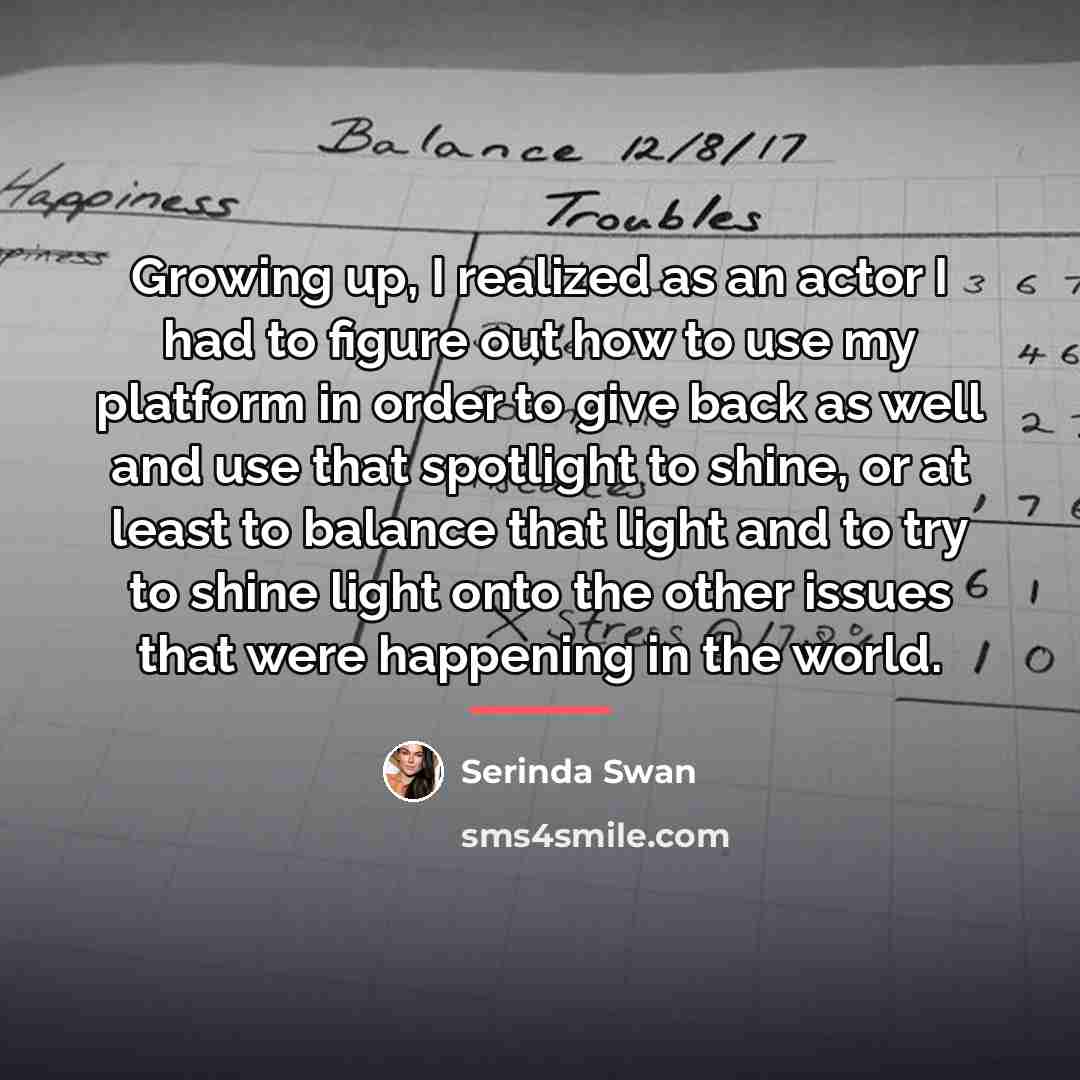“Growing up, I realized as an actor I had to…” quote by Serinda Swan