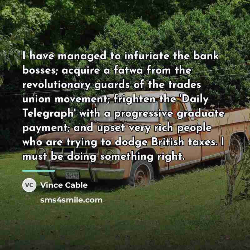 “I have managed to infuriate the bank bosses; acquire a…” quote by Vince Cable
