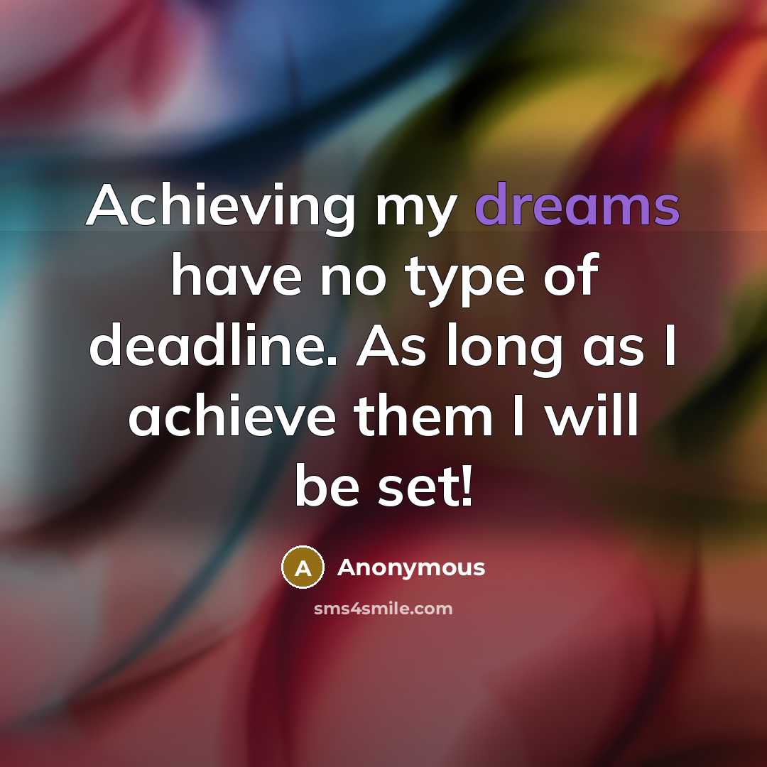 “Achieving my dreams have no type of deadline. As long…” quote by Anonymous