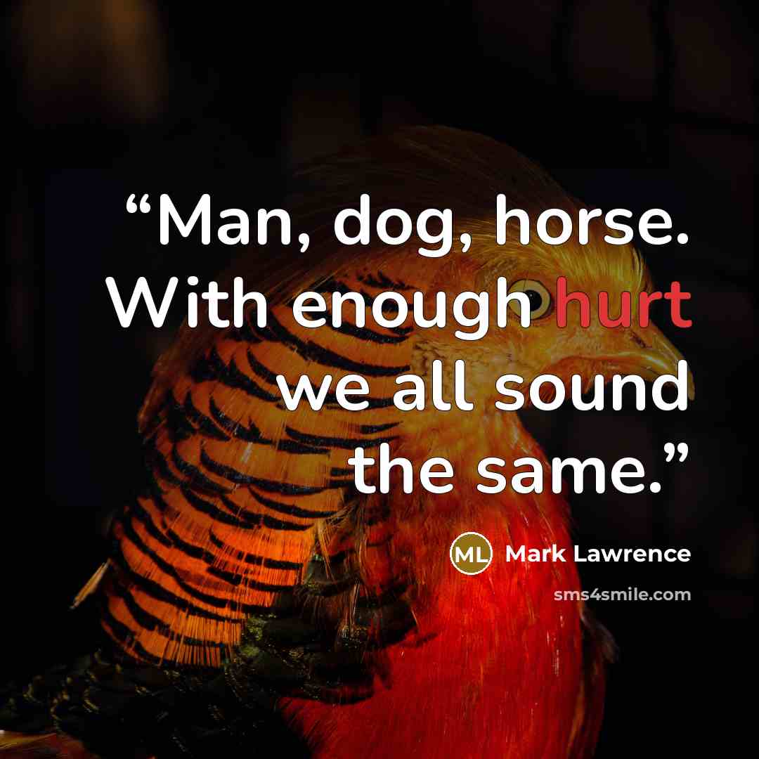 “Man, dog, horse. With enough hurt we all sound the same.” quote by Mark Lawrence
