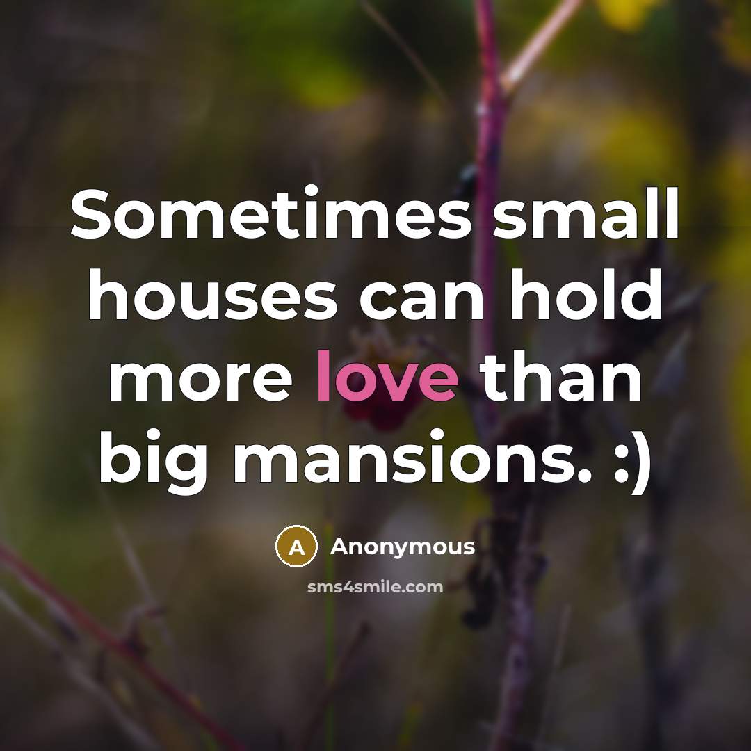 “Sometimes small houses can hold more love than big mansions. :)” quote by Anonymous