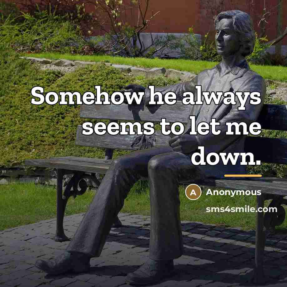 “Somehow he always seems to let me down.…” quote by Anonymous