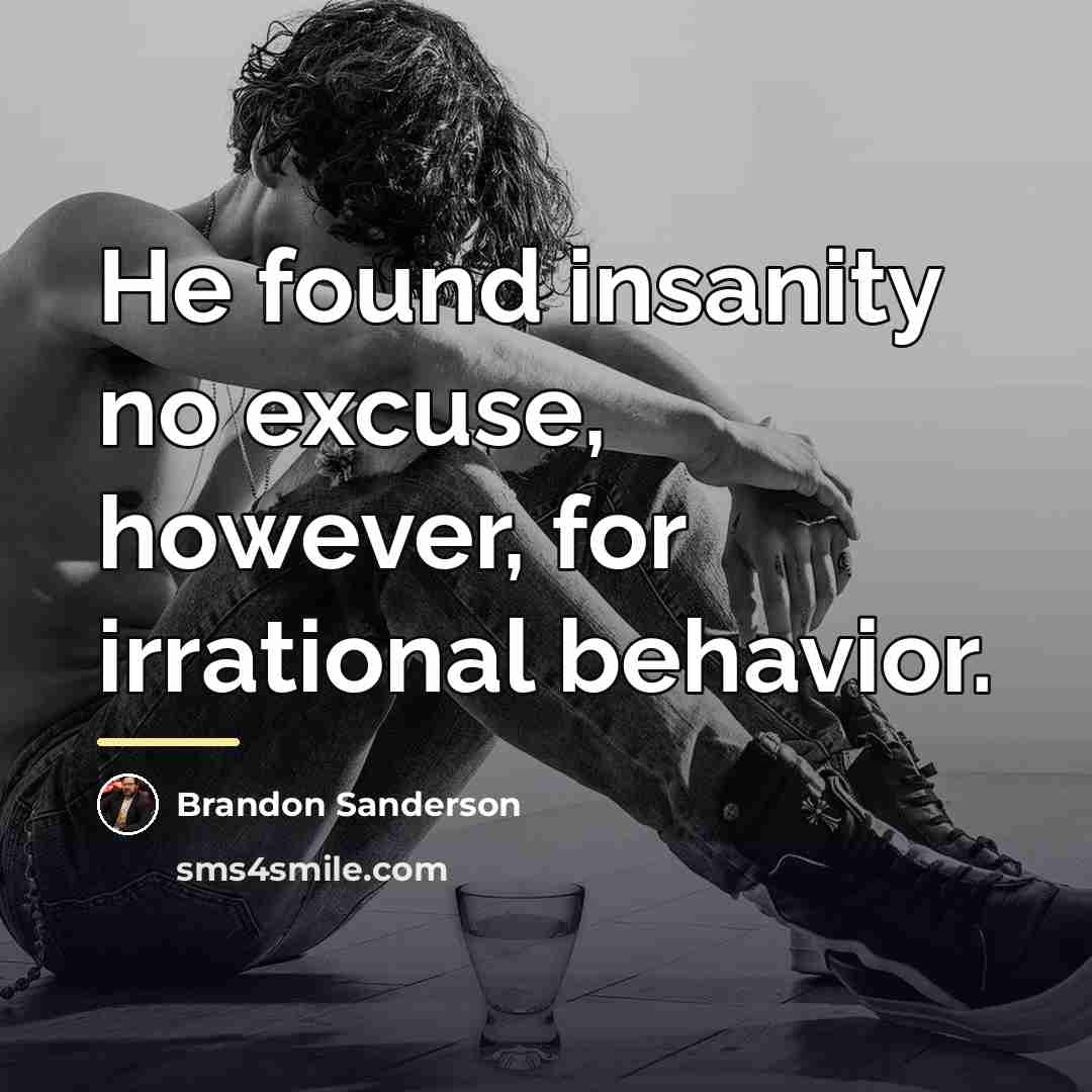 “He found insanity no excuse, however, for irrational behavior.…” quote by Brandon Sanderson