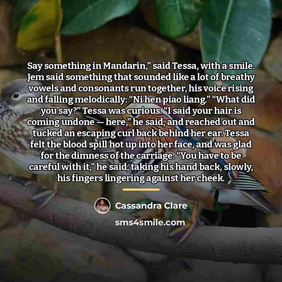 “Say something in Mandarin,” said Tessa, with a smile. Jem…” quote by Cassandra Clare