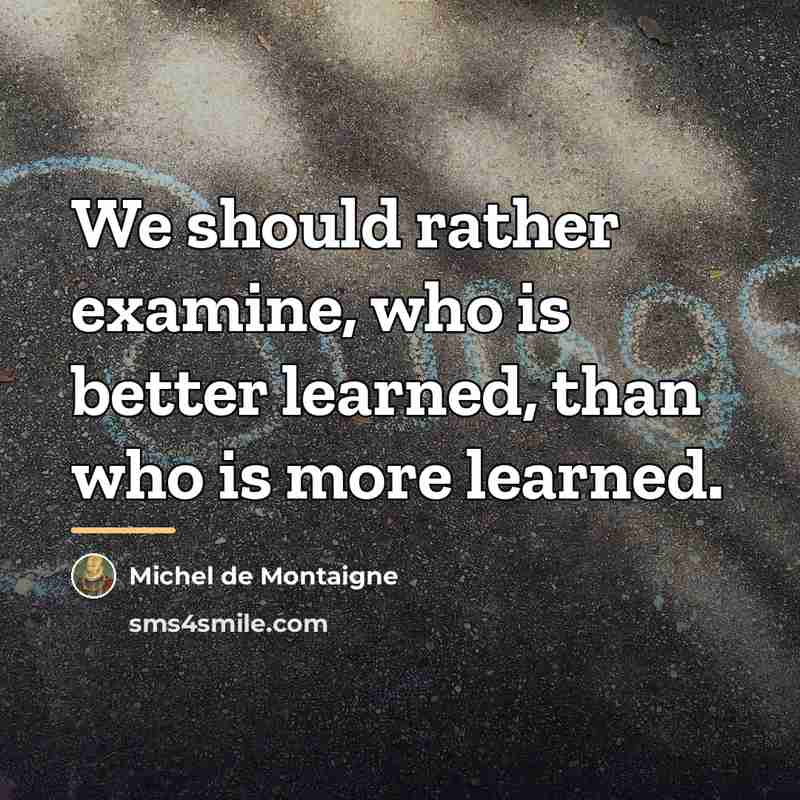 “We should rather examine, who is better learned, than who…” quote by Michel de Montaigne