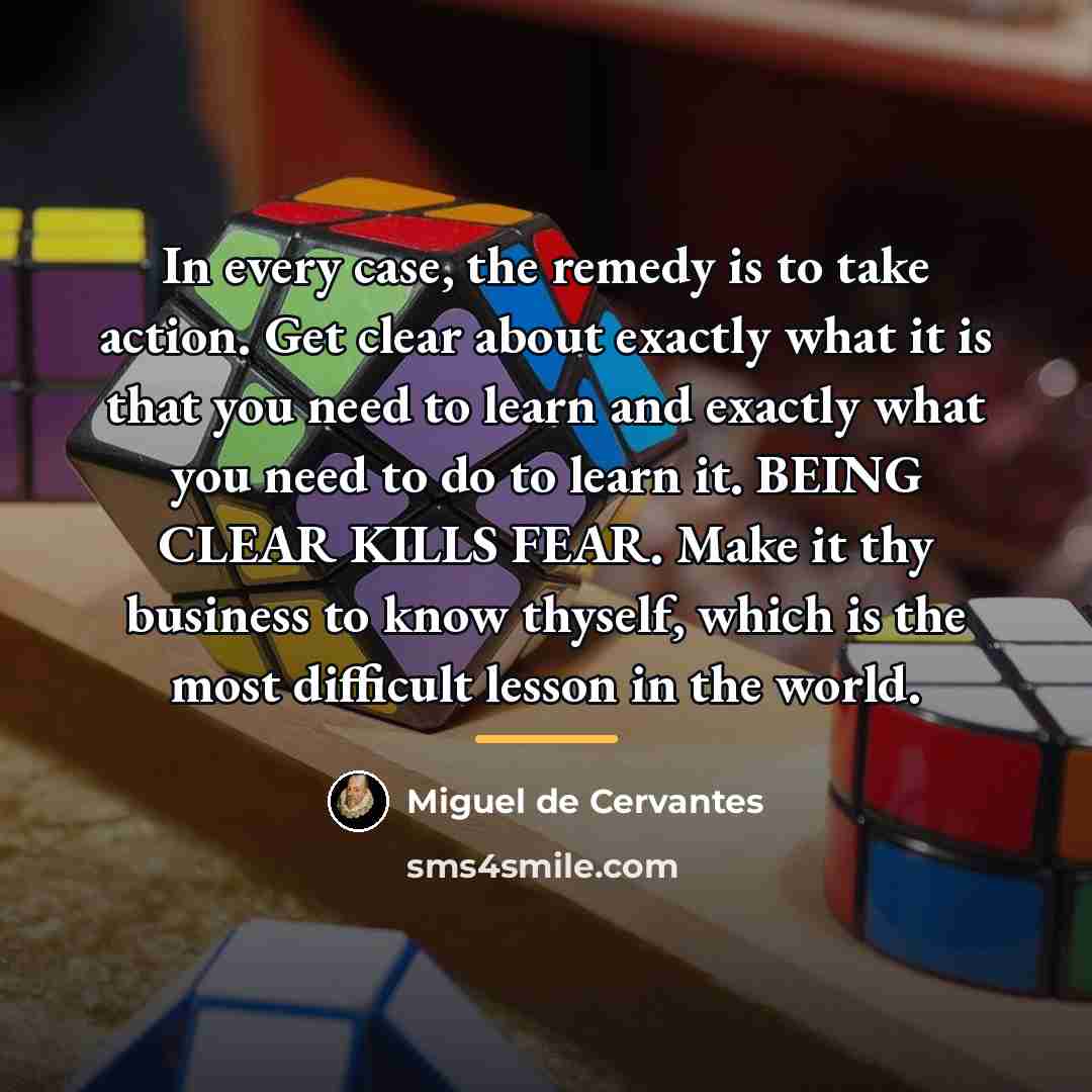 “In every case, the remedy is to take action. Get…” quote by Miguel de Cervantes