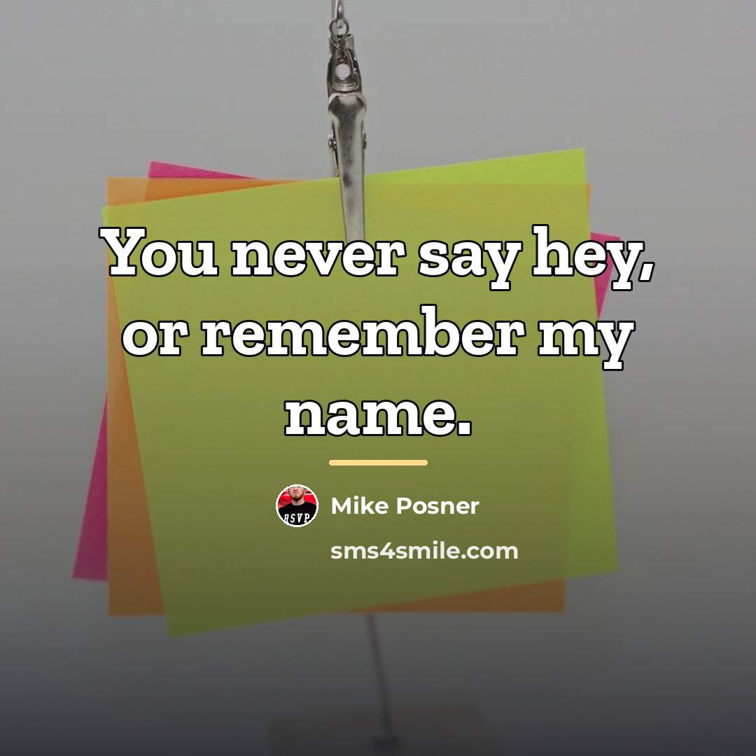 “You never say hey, or remember my name.…” quote by Mike Posner