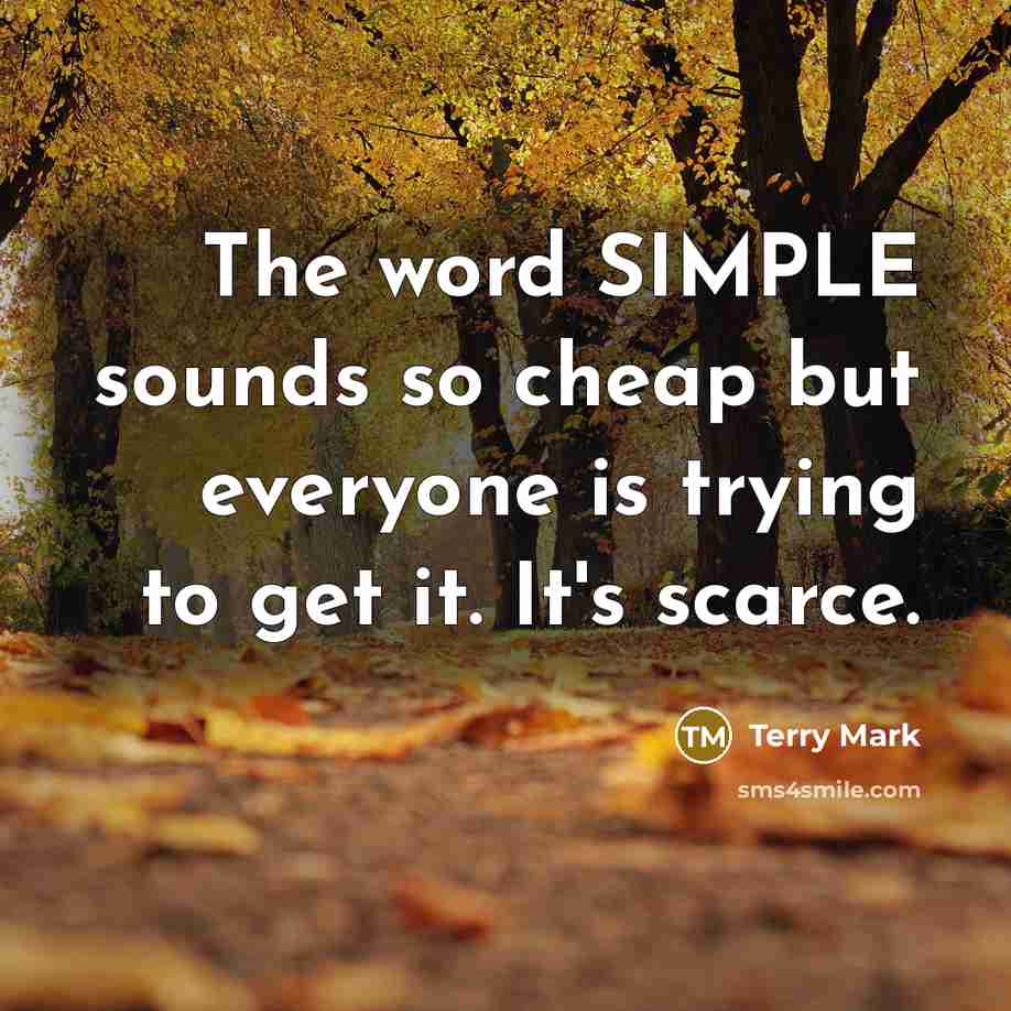 “The word SIMPLE sounds so cheap but everyone is trying to get it. It's scarce.” quote by Terry Mark