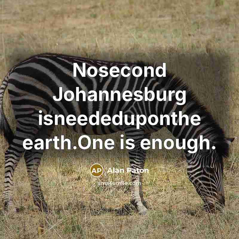 “Nosecond Johannesburg isneededuponthe earth.One is enough.…” quote by Alan Paton