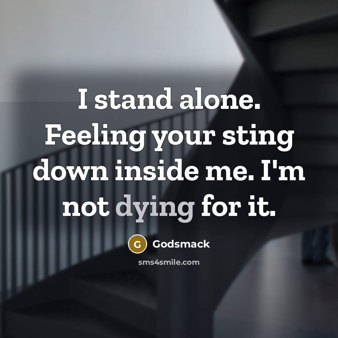 “I stand alone. Feeling your sting down inside me. I'm not dying for it.” quote by Godsmack