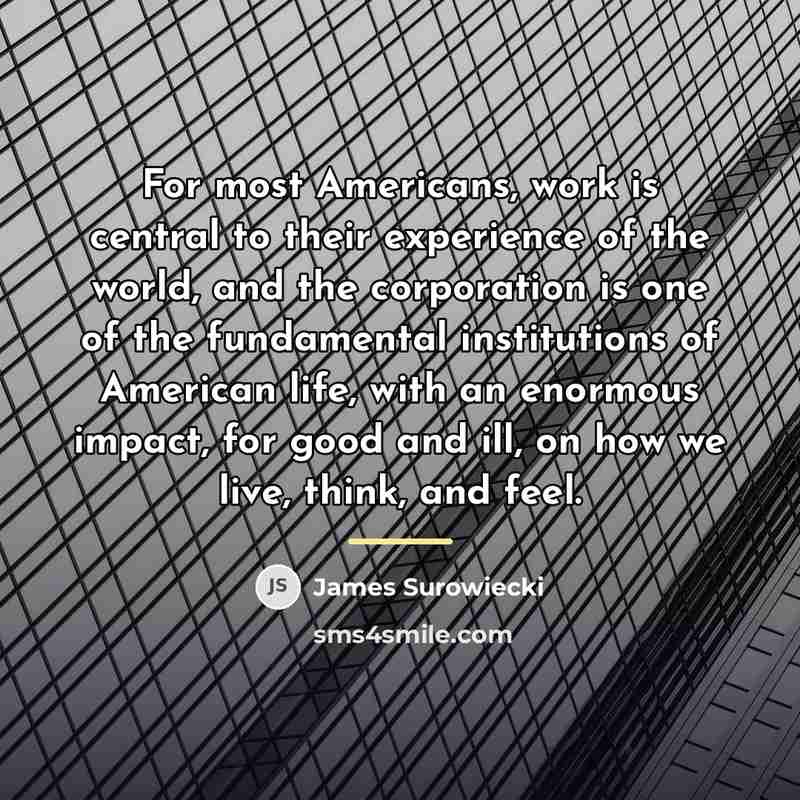 “For most Americans, work is central to their experience of…” quote by James Surowiecki
