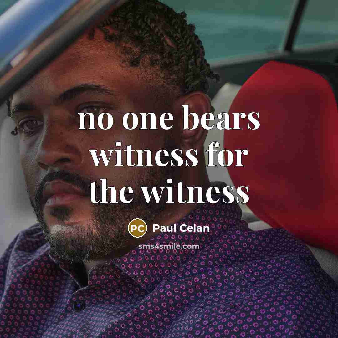 “no one bears witness for the witness…” quote by Paul Celan