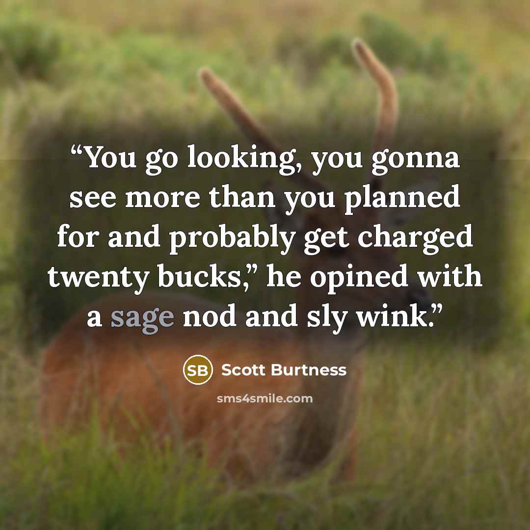 “You go looking, you gonna see more than you planned for and probably get charged twenty bucks,” he opined with a sage nod and sly wink.” quote by Scott Burtness