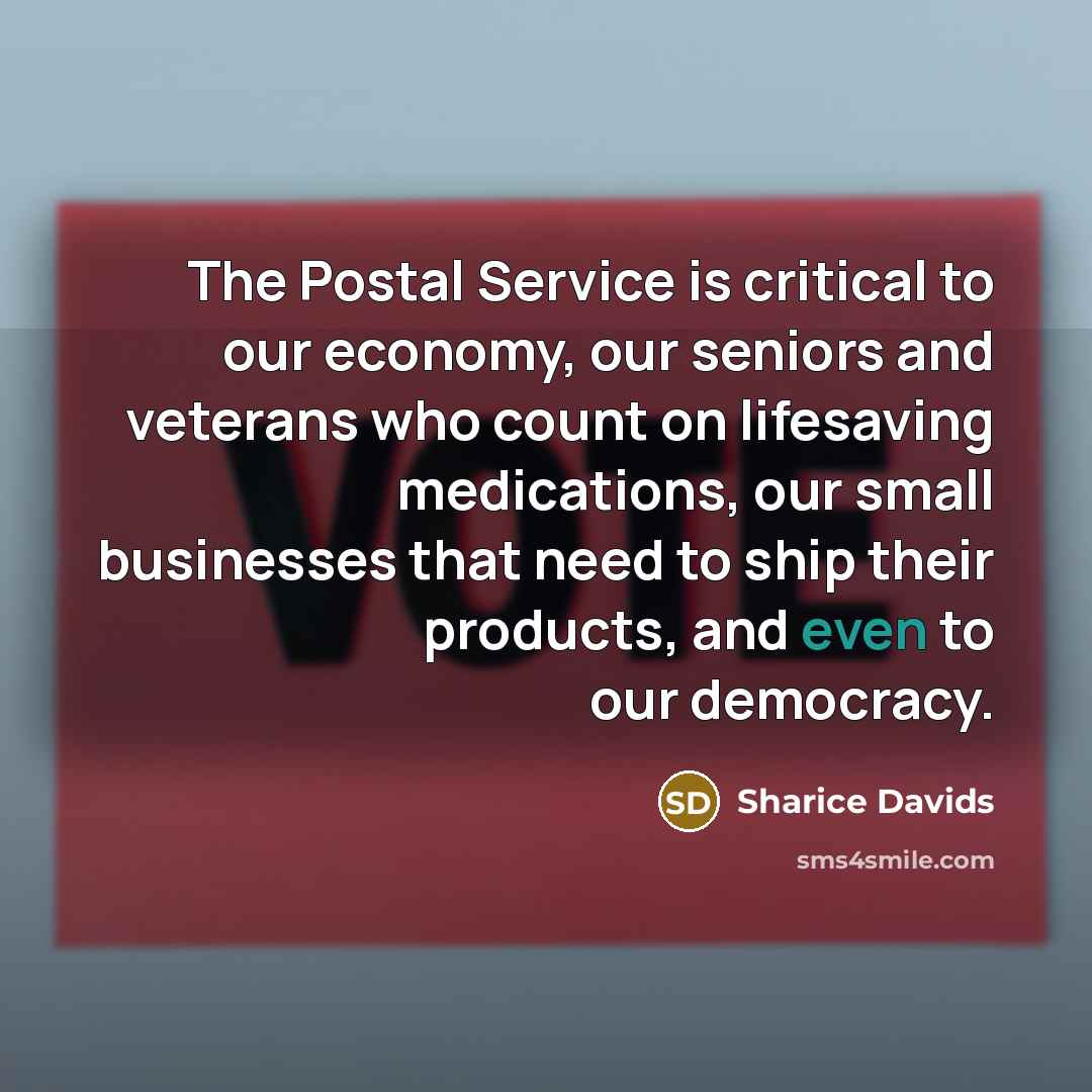 “The Postal Service is critical to our economy, our seniors…” quote by Sharice Davids