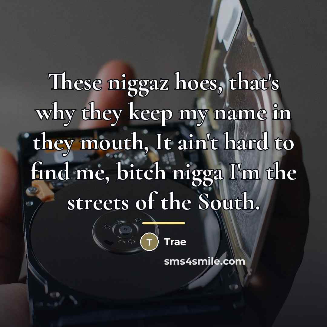 “These niggaz hoes, that's why they keep my name in…” quote by Trae