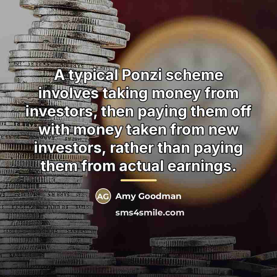 “A typical Ponzi scheme involves taking money from investors, then…” quote by Amy Goodman
