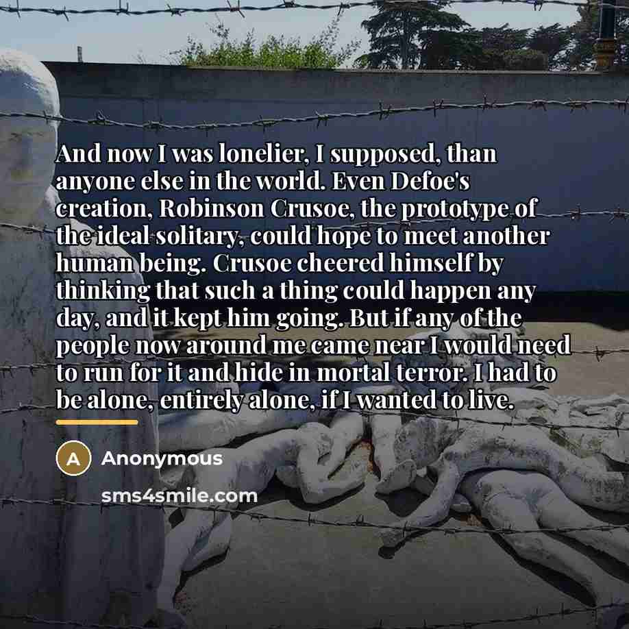 “And now I was lonelier, I supposed, than anyone else…” quote by Anonymous