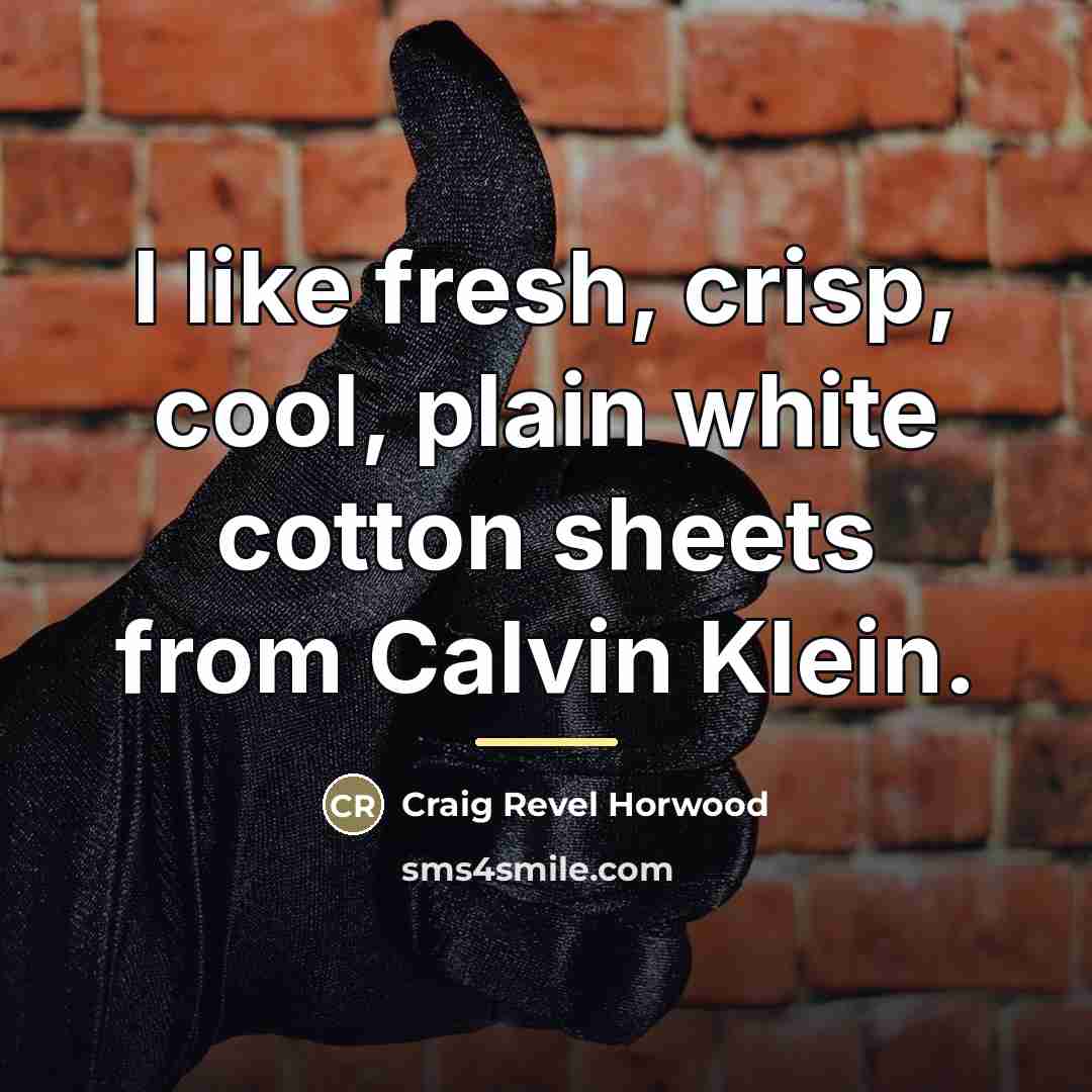 “I like fresh, crisp, cool, plain white cotton sheets from…” quote by Craig Revel Horwood