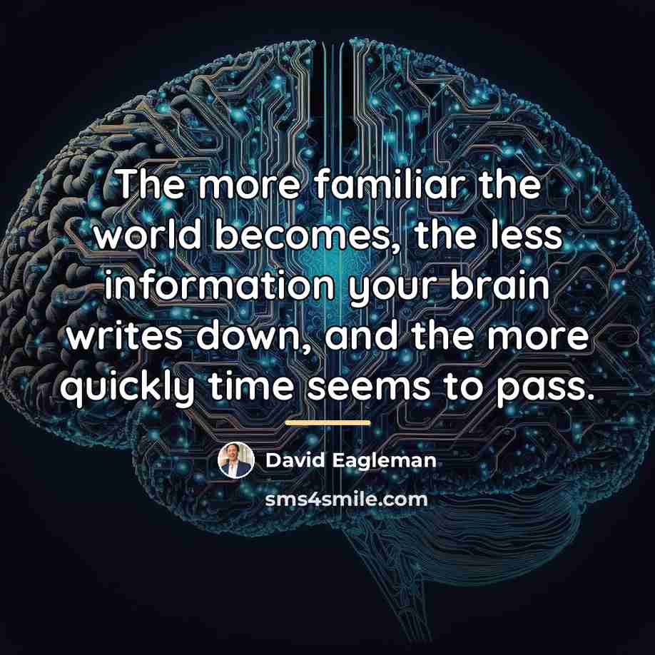 “The more familiar the world becomes, the less information your…” quote by David Eagleman