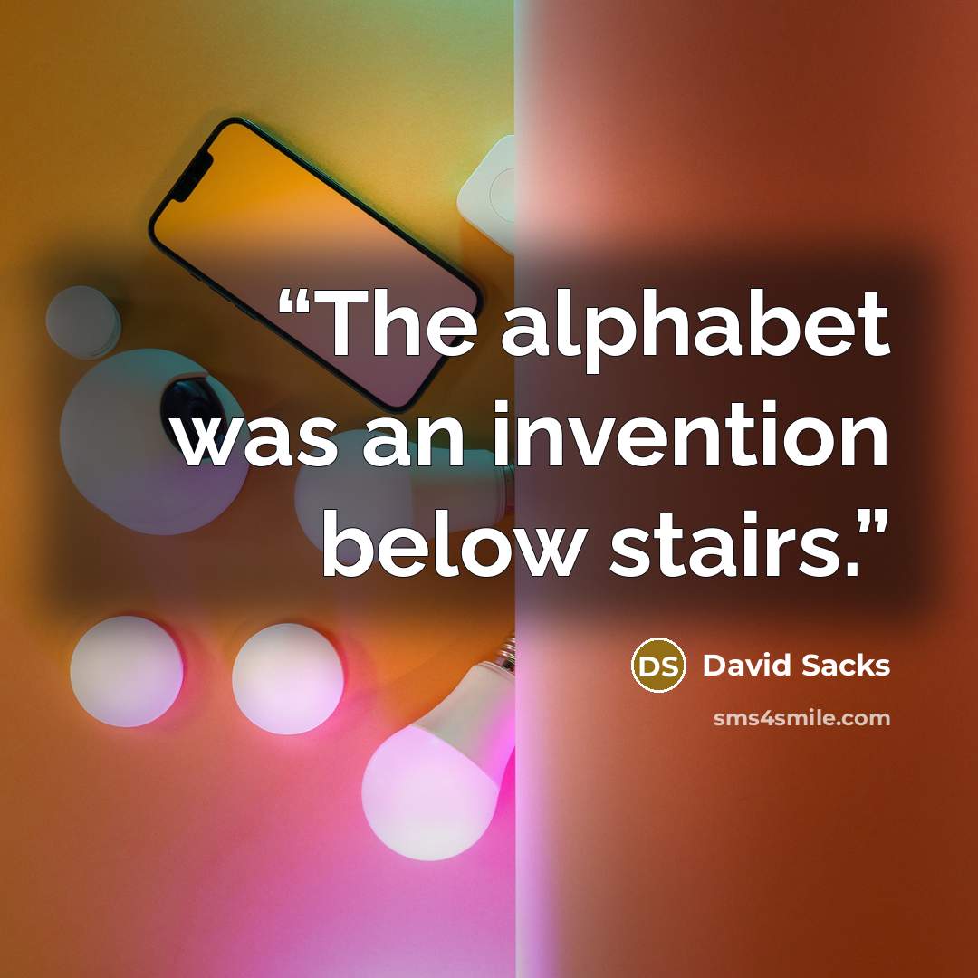 “The alphabet was an invention below stairs.” quote by David Sacks