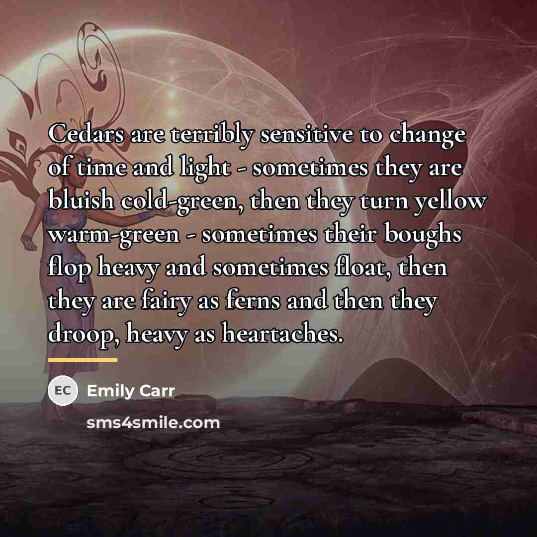 “Cedars are terribly sensitive to change of time and light…” quote by Emily Carr