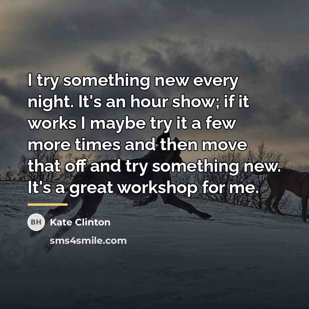“I try something new every night. It's an hour show;…” quote by Kate Clinton