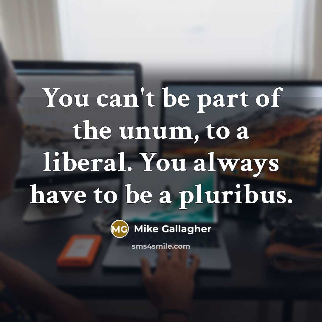 “You can't be part of the unum, to a liberal.…” quote by Mike Gallagher